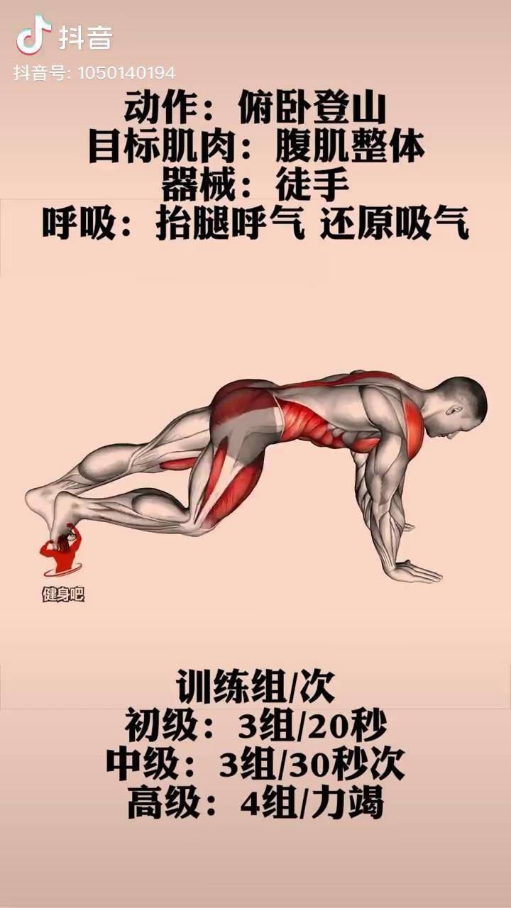 俯身登山健身 腹肌 健身教学 练出好身材 健身动作示范