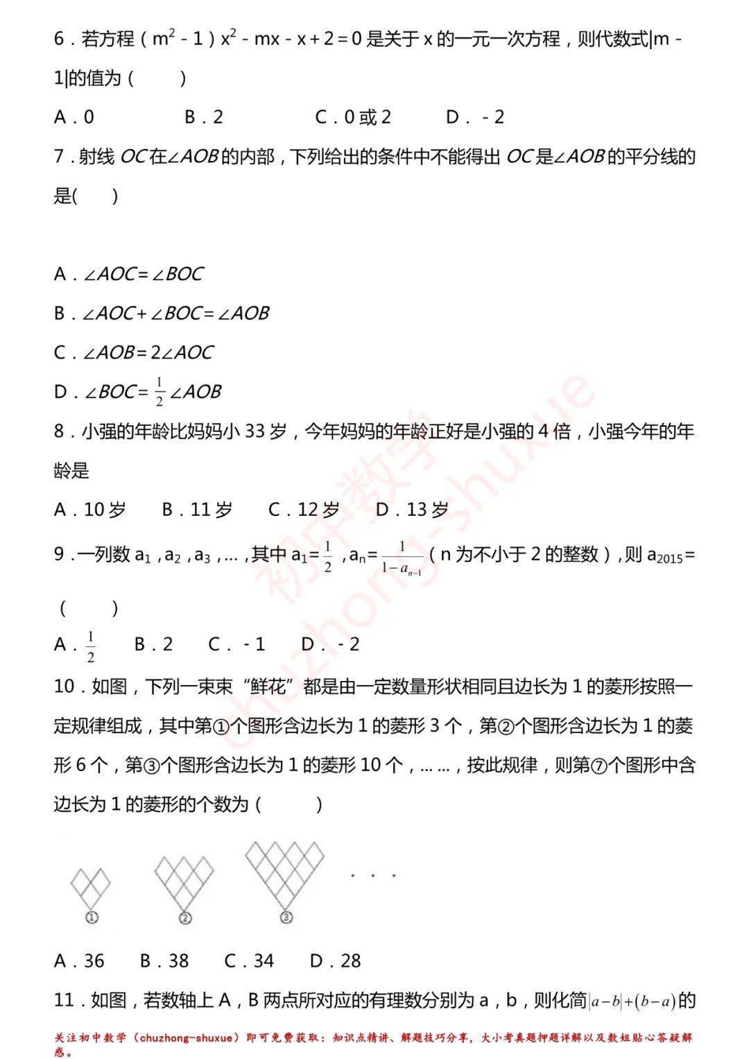 初中数学 初一 初三上册高频易错题150练 62页分年级 精编解析 中小学 中国启蒙教育