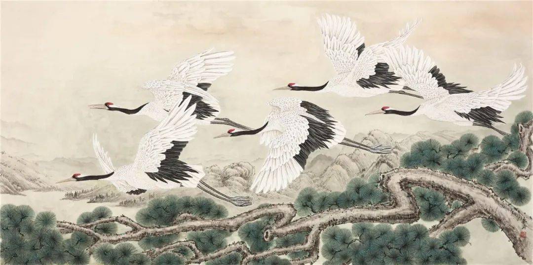 作品欣赏百鹤写真情百米抒胸臆百年颂党恩百鹤图惠永涛工笔画作品展