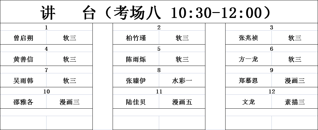 第二场第一场●考场二原考场一和考场二的美术及个别软笔考生座位调至