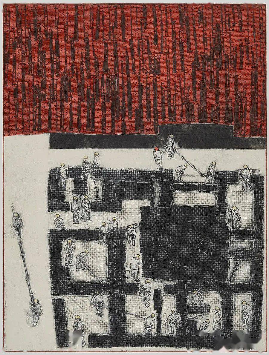 《中国工地记事系列之二》综合材料版画,100x75.5cm,孙锦谊