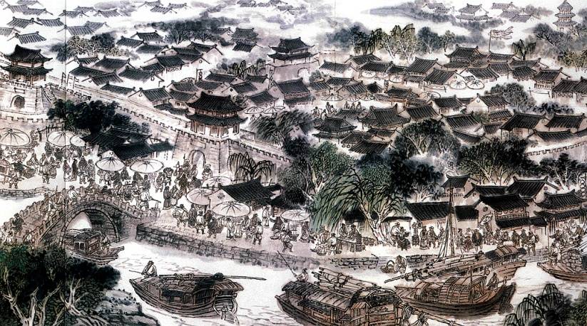 如果说《古运回望图》是用国画描绘古运河全貌,那《千里访古运》则是