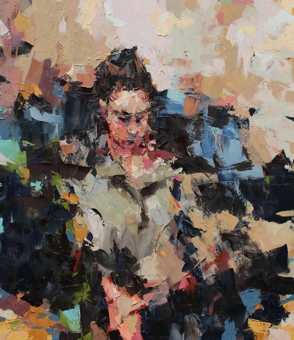 油画欣赏杂碎的色块厚重的纹理融于画中的人物