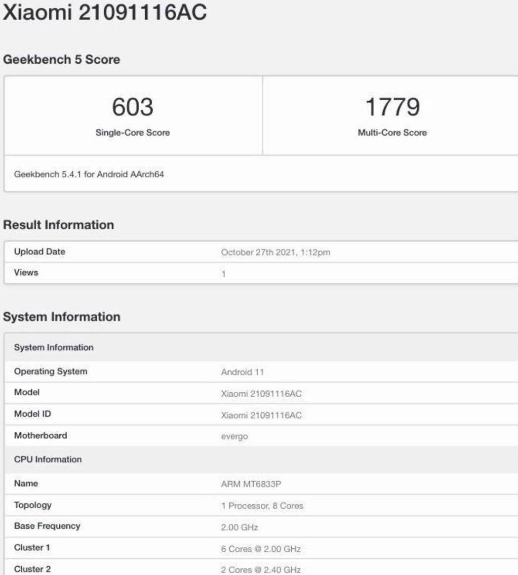 Redmi Note 11 Geekbench 跑分出炉：搭载天玑 810