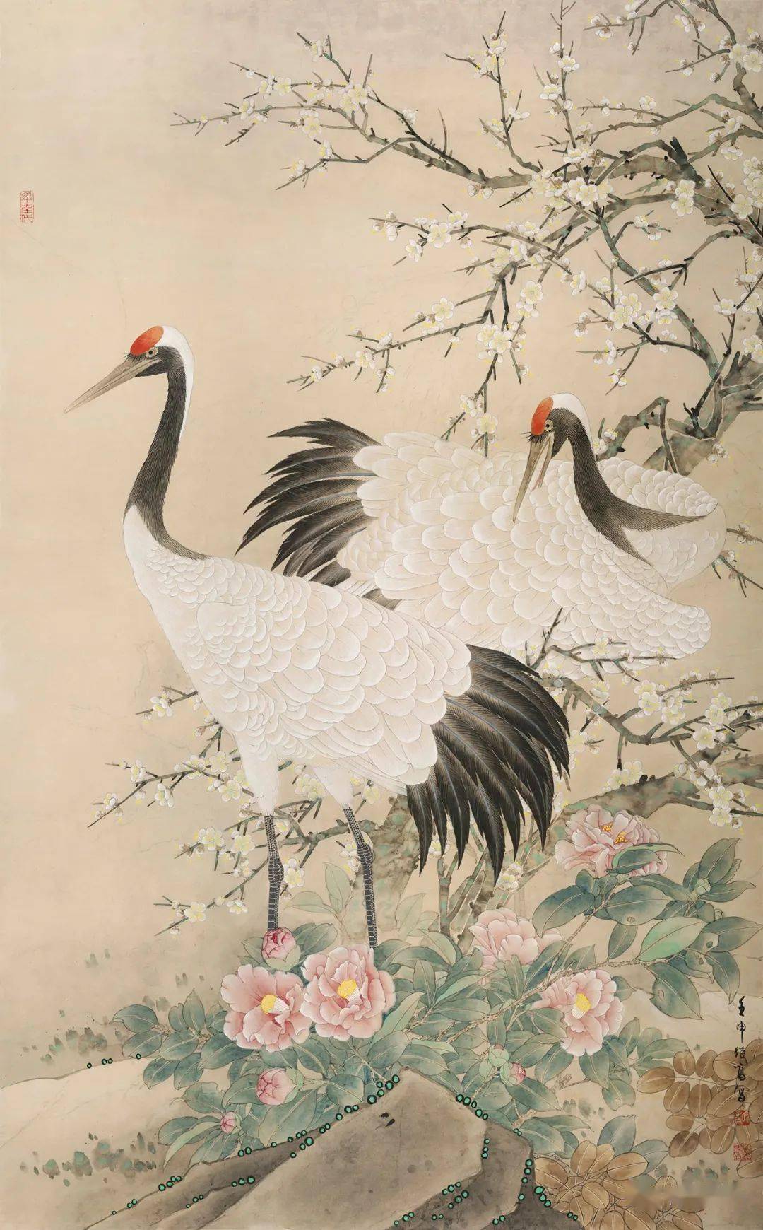 《双鹤图》145x90cm1992年《松鹤长春》143x365cm1992年 (横屏观赏)