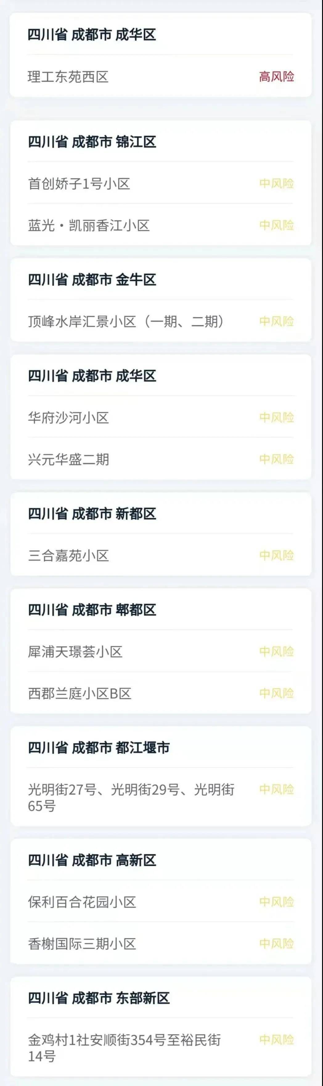 高风险区|成都新增本土确诊1例 为一病例的同楼栋居住人员