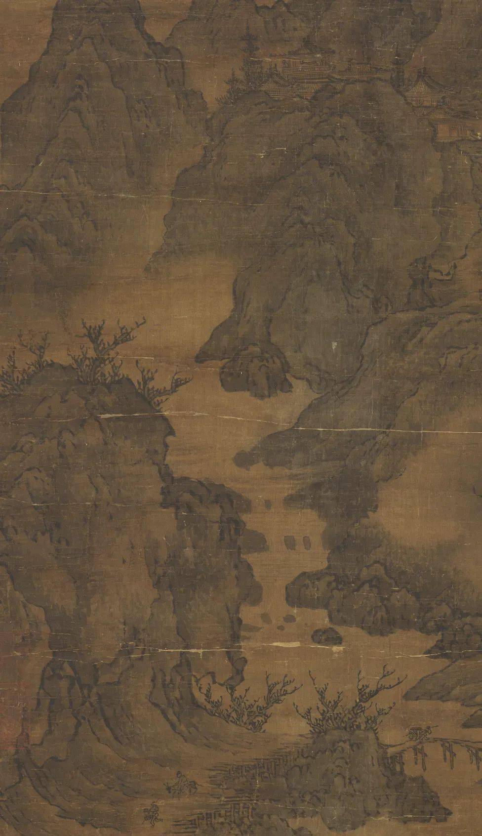 赏画五代关仝关山行旅图