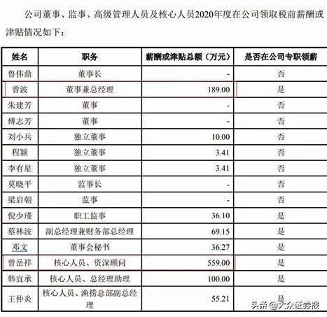 2020年在公司的领薪情况,大洋世家董事长鲁伟鼎,董事朱建芳,傅志芳