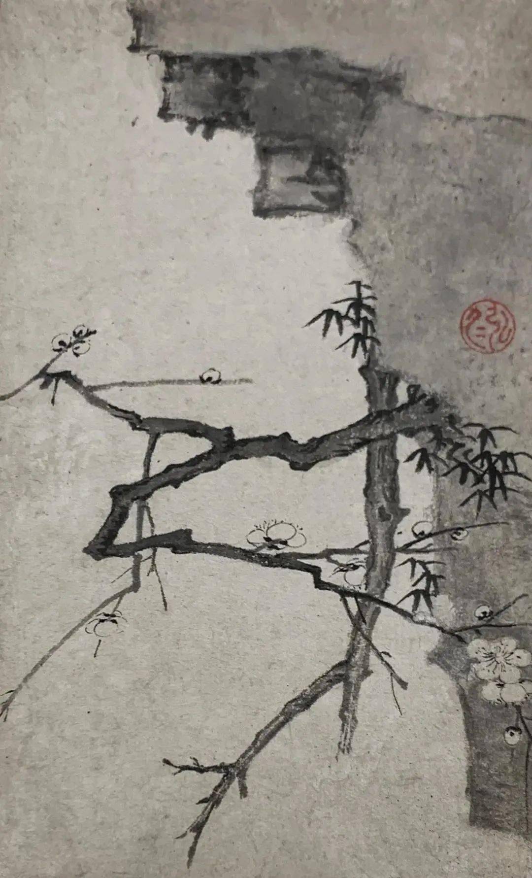 弘仁《墨梅册》欣赏渐江写梅图有多幅存世,如北京故宫博物院藏《松梅
