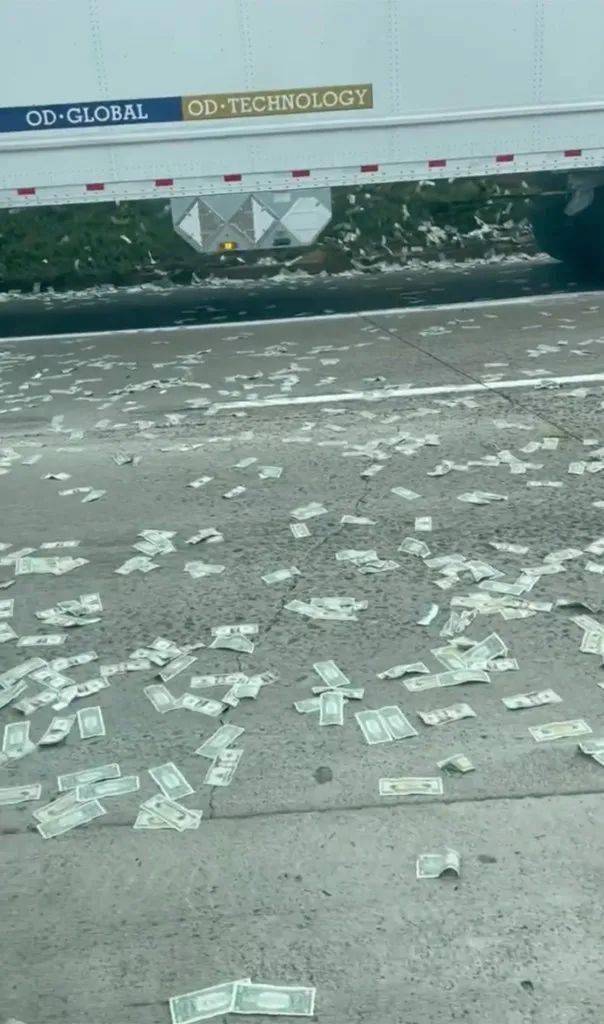 天降横财?加州高速下起钞票雨,过往司机纷纷下车:捡钱太快乐了