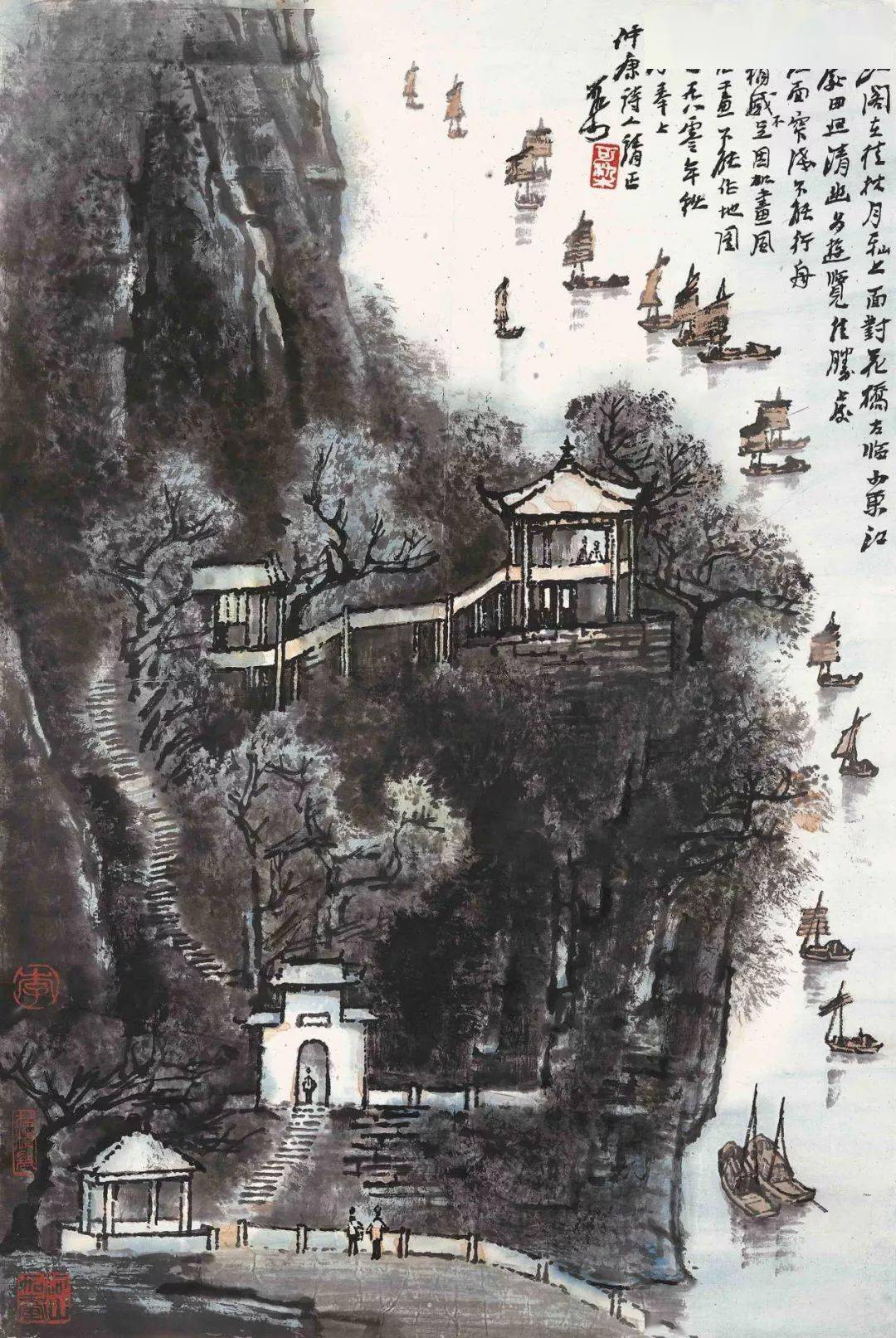 中国 画家 唐先徳 鯉 蓮 絹本掛軸 師李可染 - 美術品