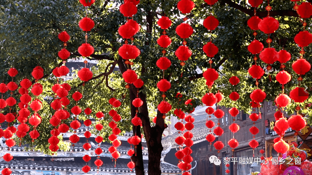 樹上掛滿了紅燈籠拔河比賽丟豬腳接力賽綁腳競速迎賓寨門熱熱鬧鬧過