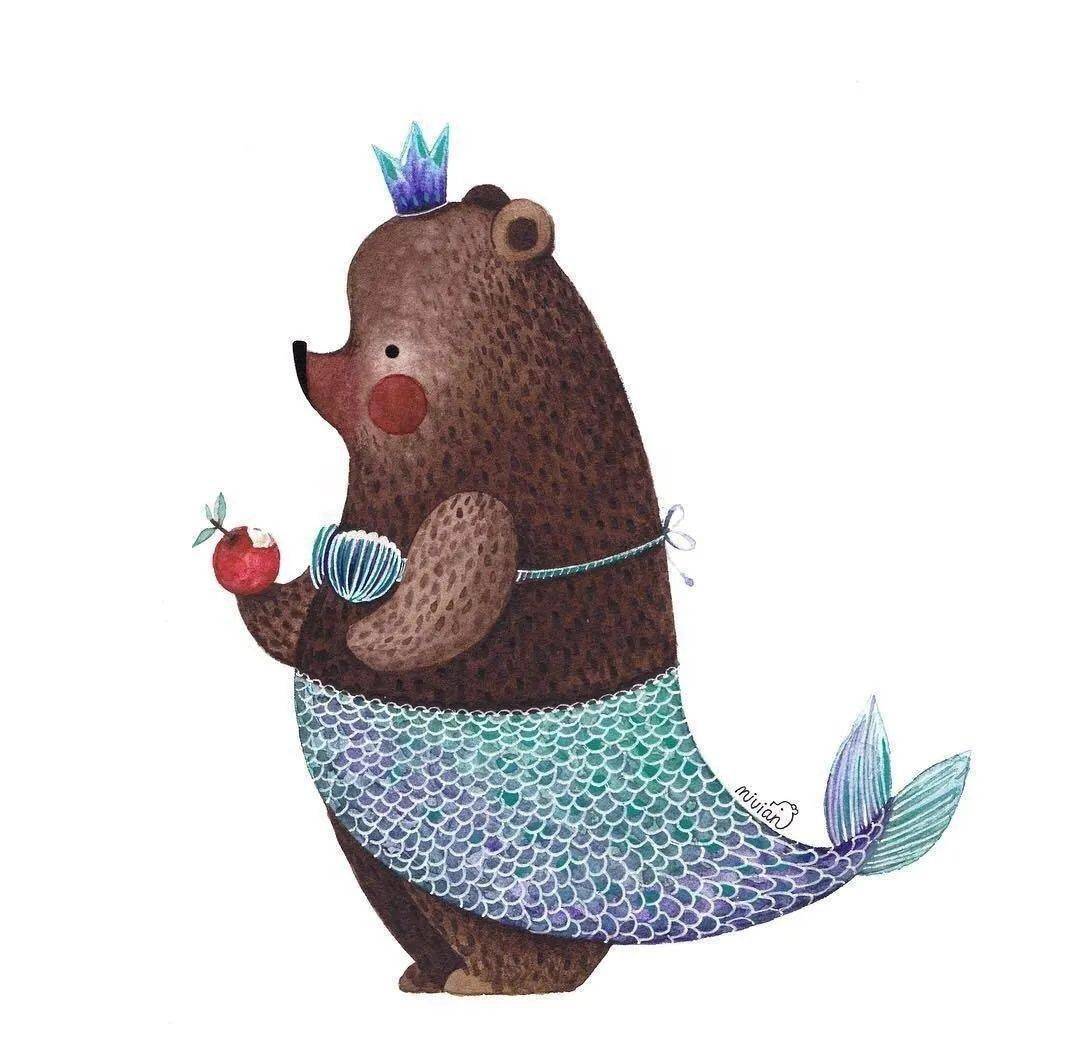 一组治愈系水彩小熊