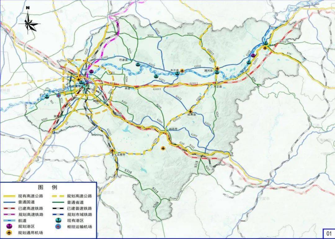 哈尔滨综合立体交通示意图2021至2025年,开行哈尔滨至双城,呼兰,五常