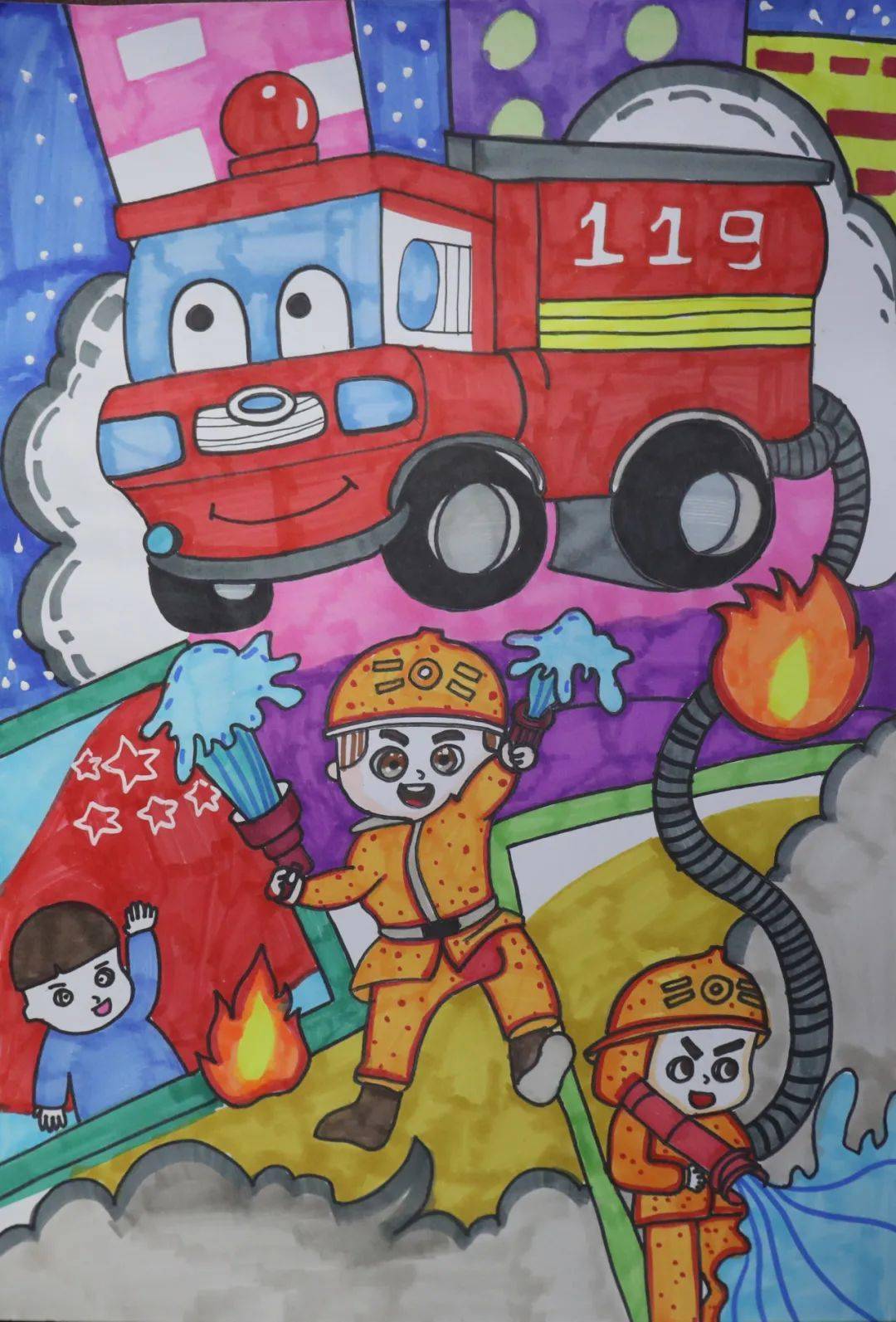 郑州市儿童消防绘画作文征集评选活动获奖名单公布_英雄_灭火_火线
