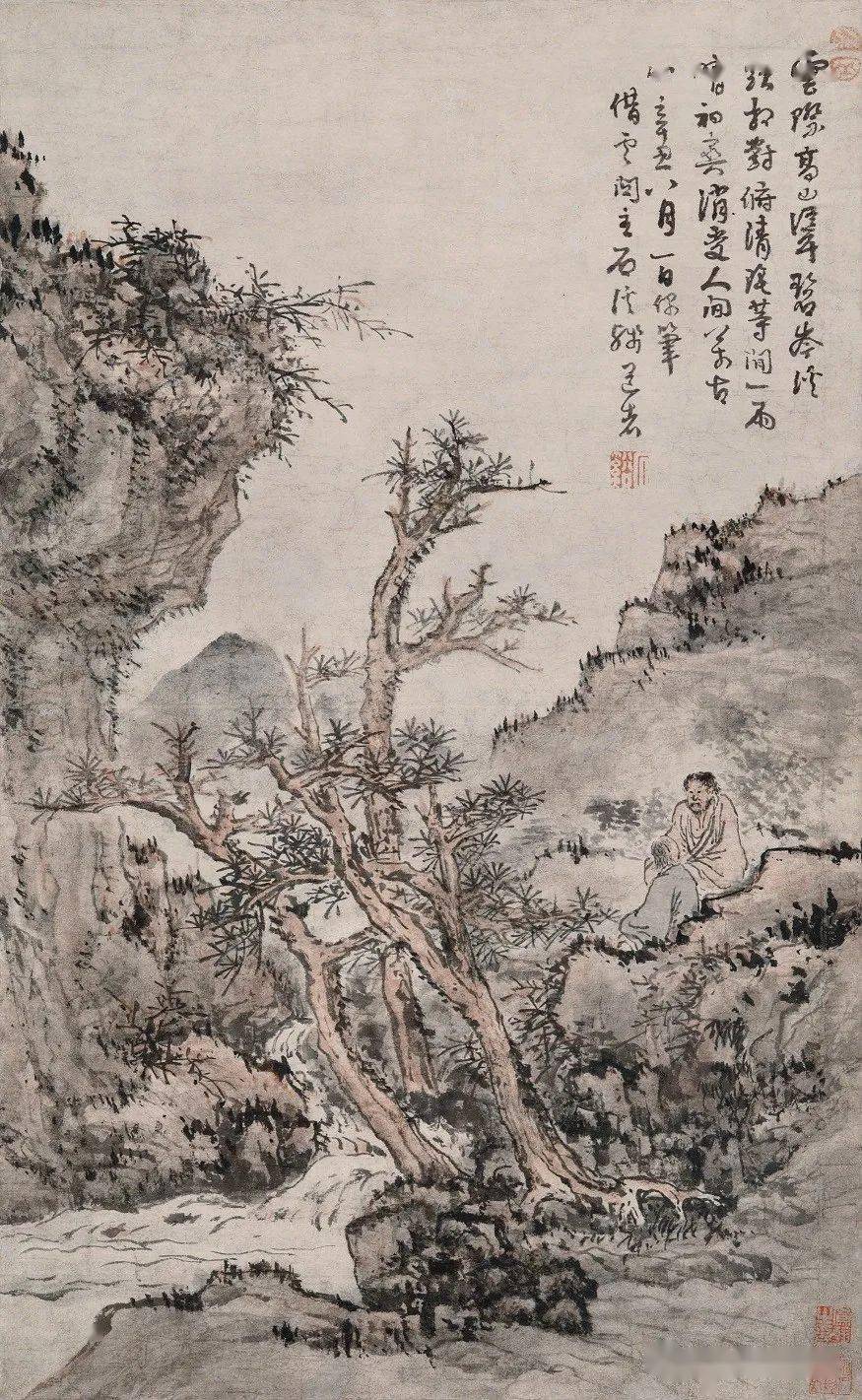 中华名画赏析石溪山水图四幅