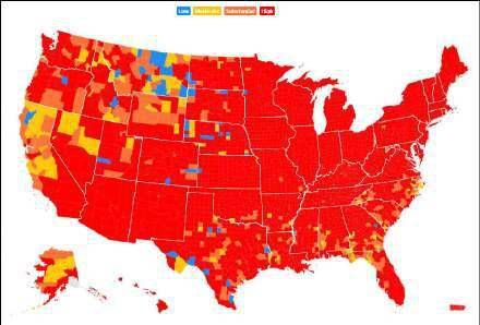 美国疫情地图几乎全红了!