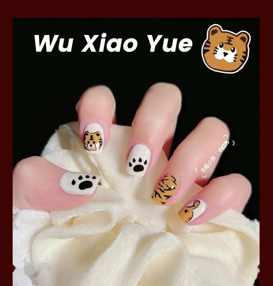 10款新年生肖虎美甲,美到不行~_彩绘_灰白色_老虎