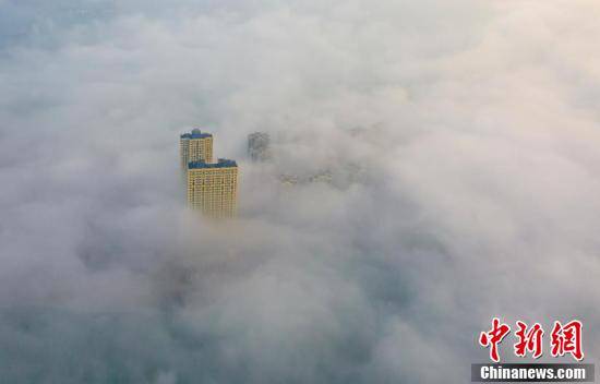 仙境|冬日江西武宁现平流雾景观 宛如仙境蔚为壮观