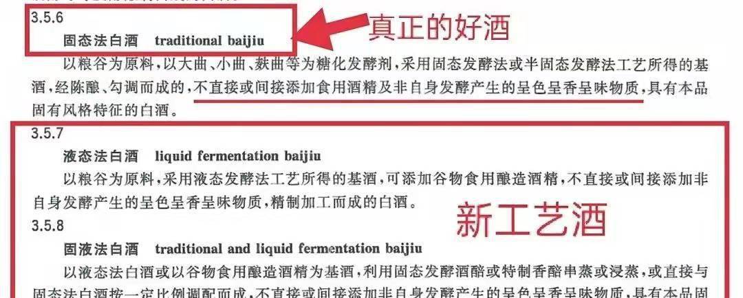 即使是固液法和液態法白酒,也有了新的規定,食用酒精也需要從穀物中