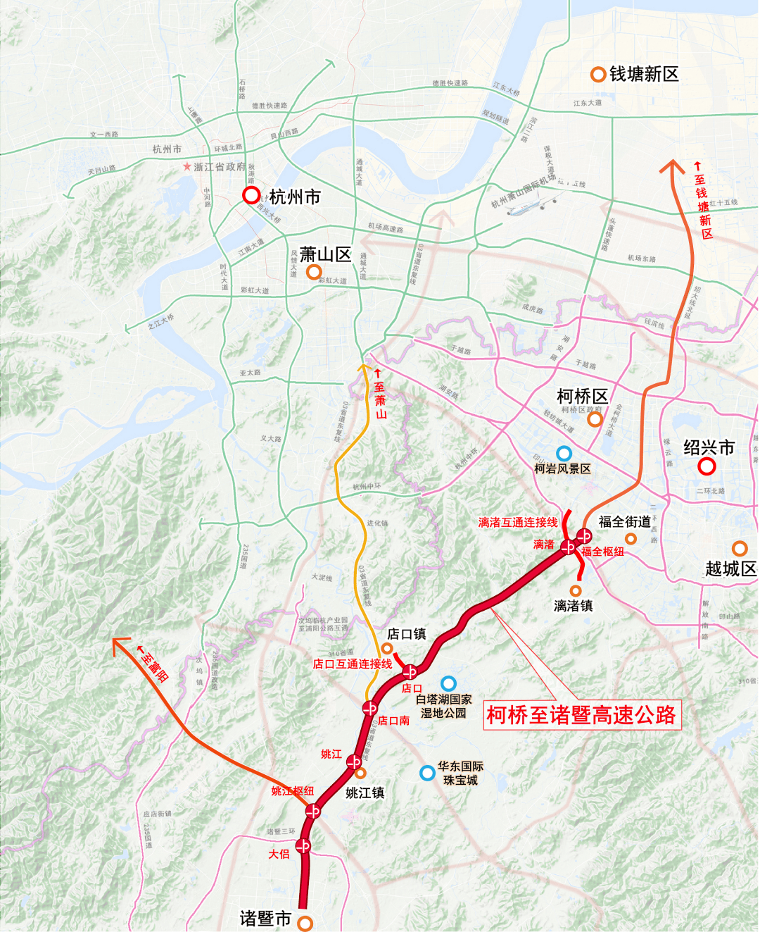 杭绍台高速至杭金衢高速连接线,104国道东湖至蒿坝段,329国道上虞段