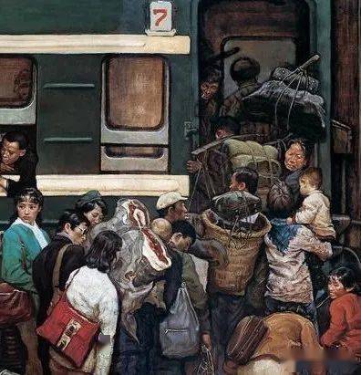 巨幅油画回乡的绿皮火车超震撼