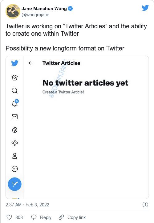 推特“长文章”功能曝光，不用受 280 个字数限制