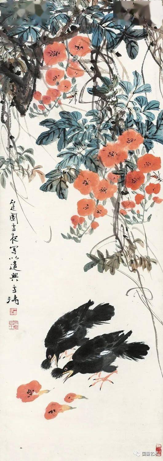 王雪涛笔下的凌霄,清新灵妙_八哥_花鸟画_写意