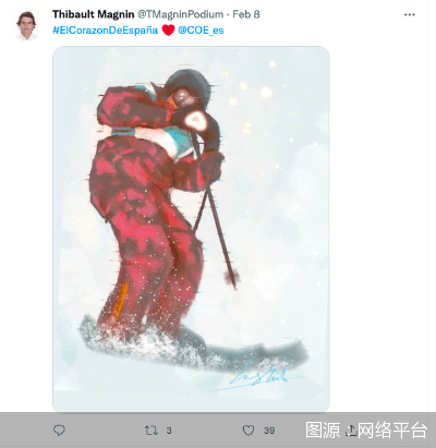 滑雪|西班牙滑雪运动员“翻牌”小红书用户漫画，并中文感谢：谢谢你们的支持