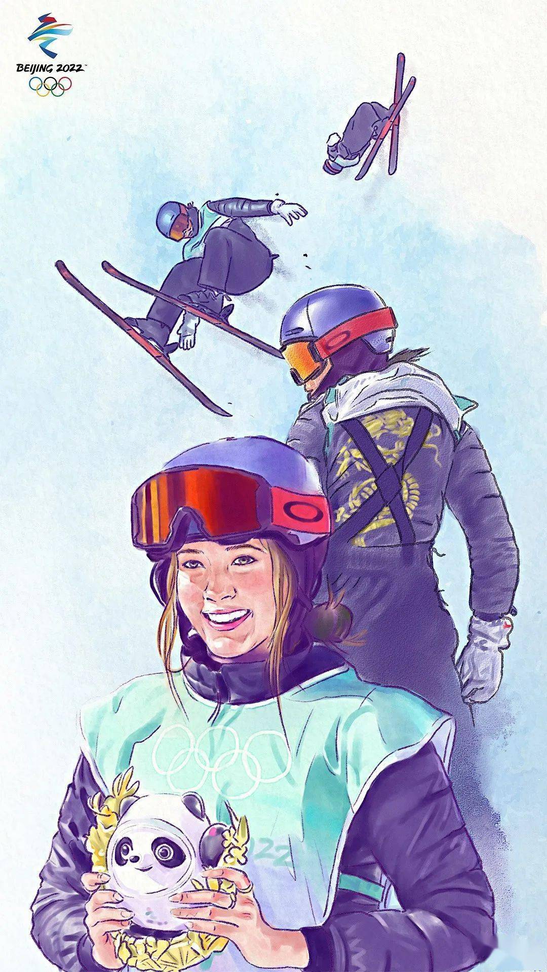 谷爱凌滑雪漫画人物图片