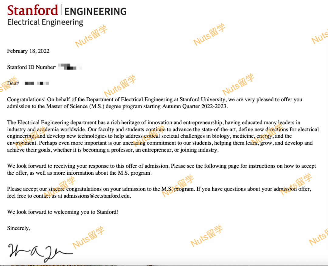 offer电子工程硕士录取78斯坦福大学78收获nuts留学浙大学员