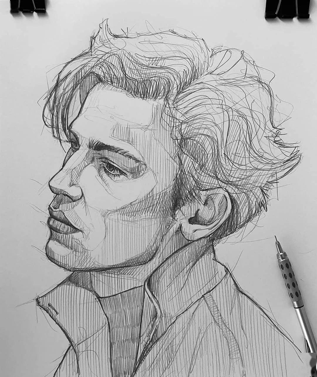 自动铅笔画的人物肖像和动物素描精彩干净