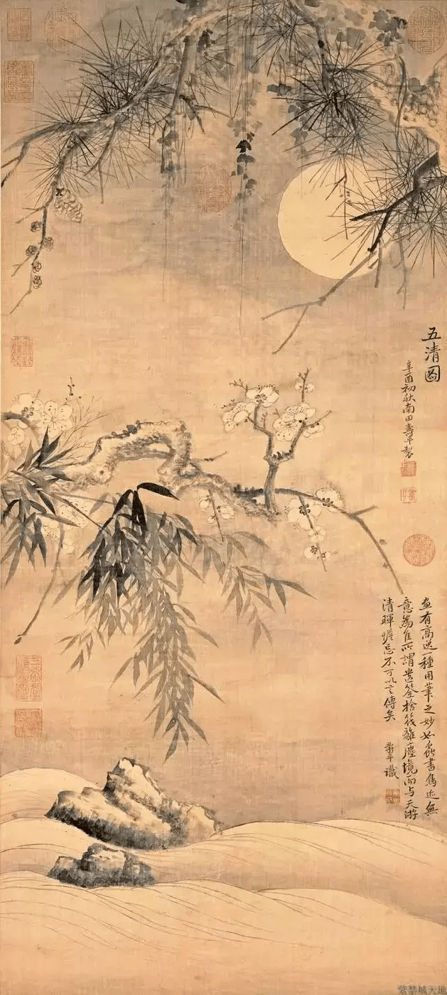 倪瓚等元四家及明代沈周,文徵明,唐寅等人;花鳥兼學黃筌,徐熙;書法兼