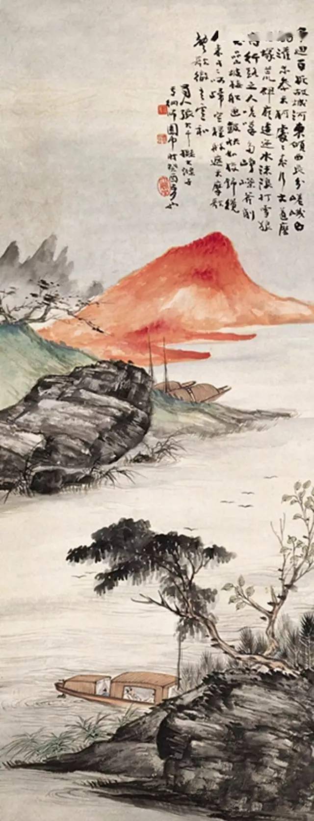 中国美術，張大千，肉箪。山水画。 中国美術，張大千，肉箪。山水画。Ω