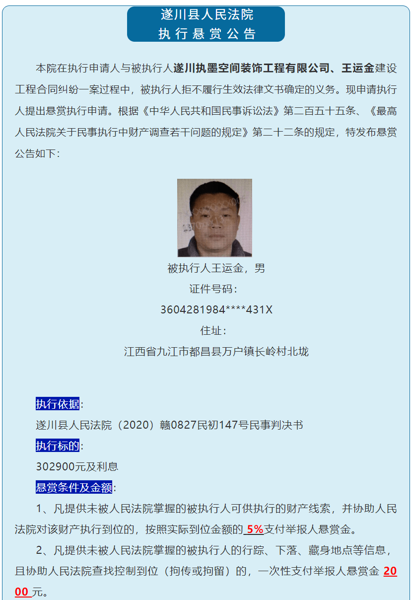 举报有奖！谁有吉安这2人财产线索，内附详细信息→