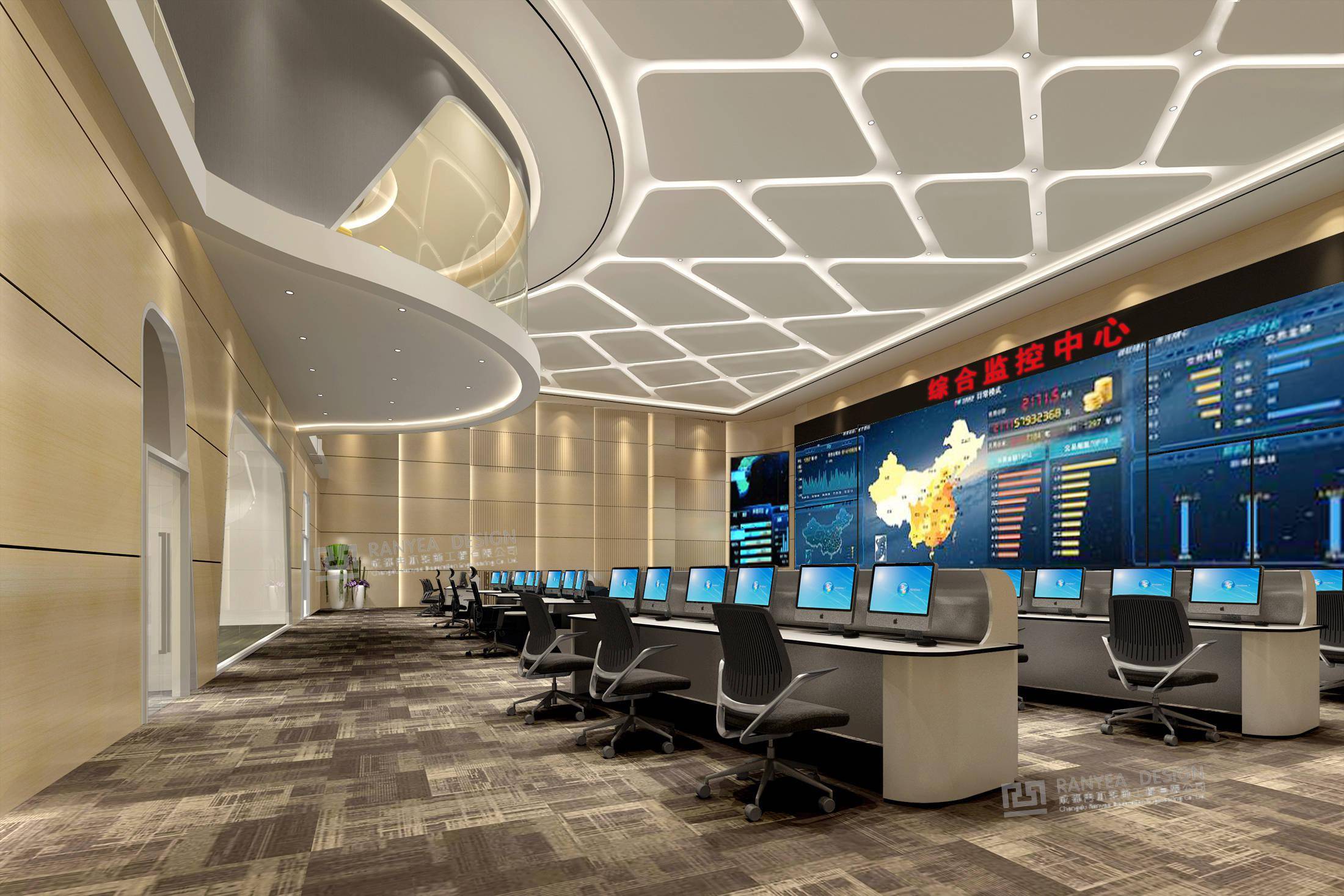 指挥中心室内设计控制室监控大厅设计_监控_控制室_大厅