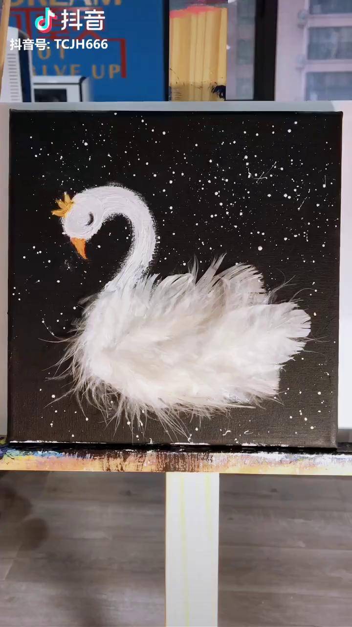 创意儿童画动物系列天鹅适合35岁的宝宝绘画学习儿童创意画色彩天才