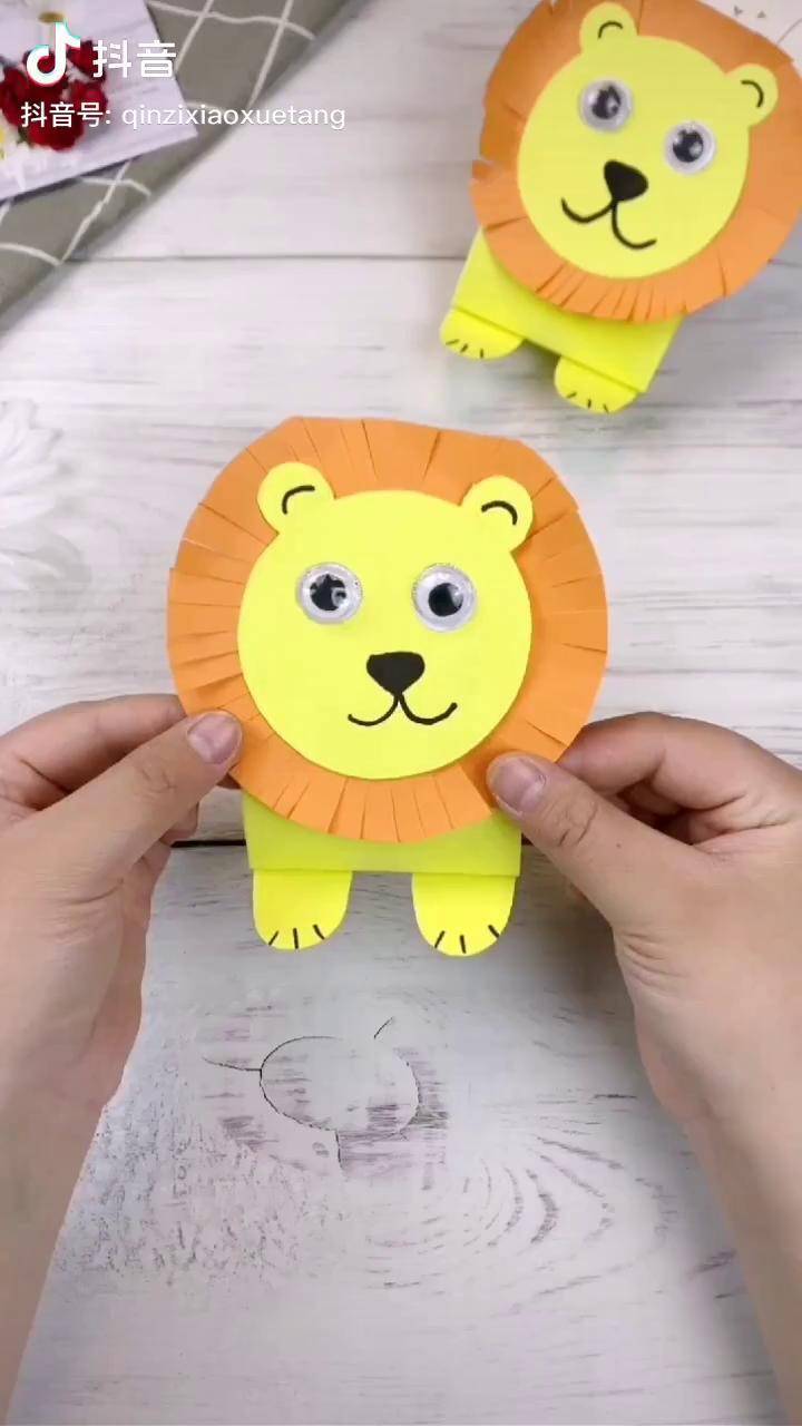 简单狮子创意手工三岁以上小朋友都可以做手工创意美术亲子幼儿园萌知
