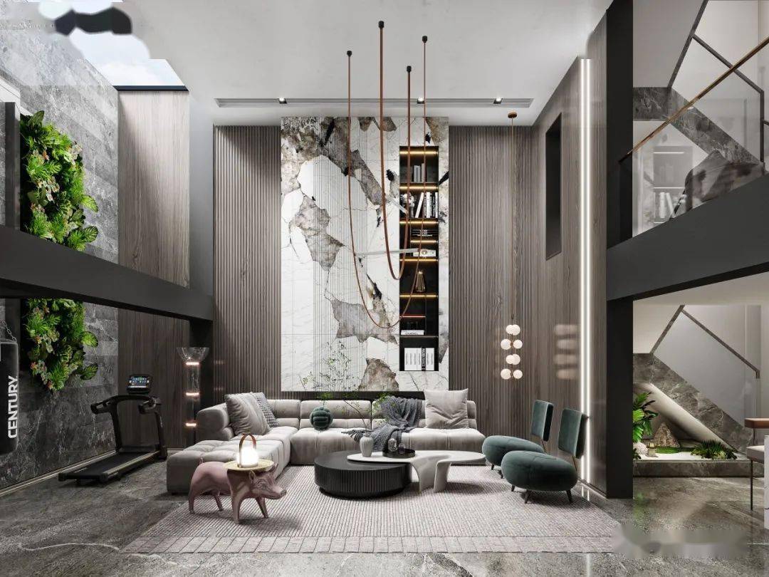 别墅中空客厅背景墙怎么设计99的人选择大理石