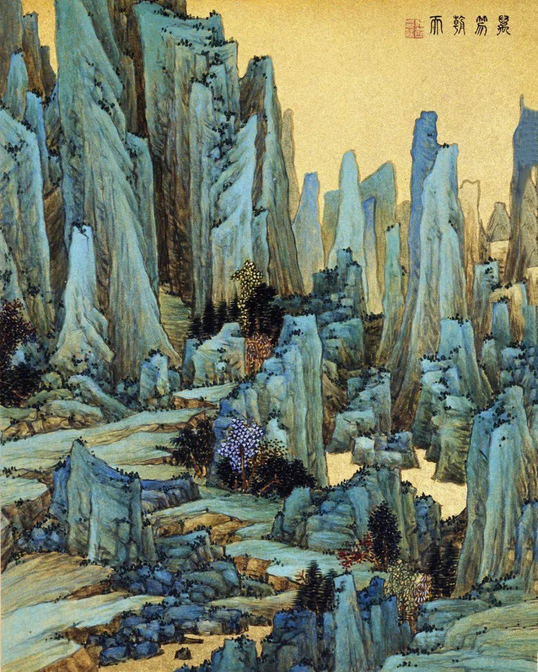 中国山水画自六朝至隋代展子虔,唐代李思训,李昭道父子形成青绿金碧