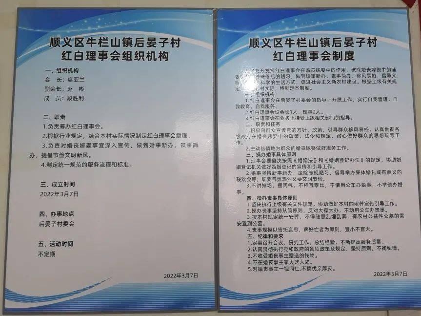 後晏子村紅白理事會制度及組織機構與此同時,為積極引導群眾紅事新辦