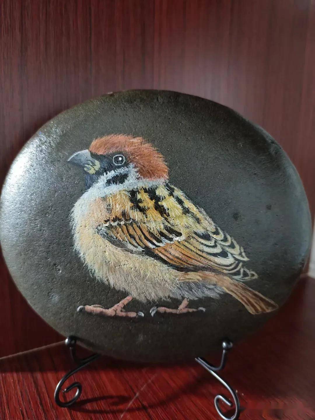 题西安市鄠邑区关中婚俗园张娟女士手绘石头画作品楹联文李景宁