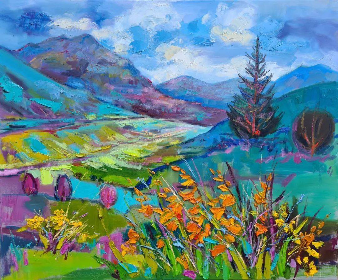 澳大利亚画家朱迪思的油画大胆生机勃勃和充满活力的欢乐风景油画