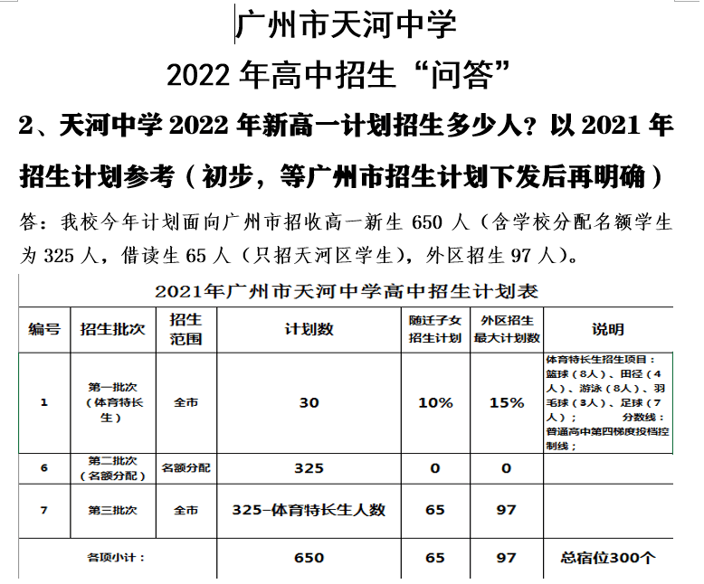 招生 2022年天河中学高中招生问答_中考_政策_广州