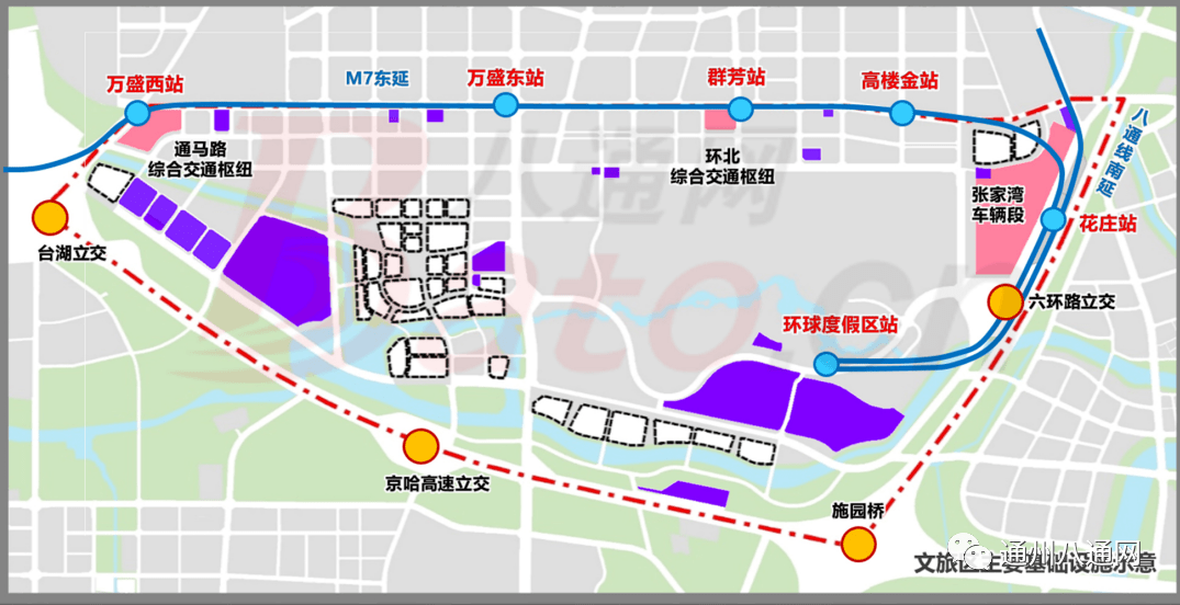 北鄰通州老城區,南接臺湖演藝小鎮,東望張家灣古鎮和設計小鎮,佔地