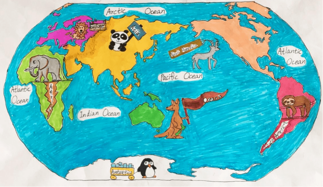 来看看工业园区星海实验中学同学们带来的创意绘世界地图作品吧