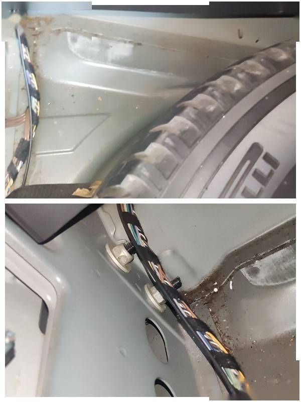 接着就是看后围板和后备箱底板了,从照片可以看出后围板和后备箱底板