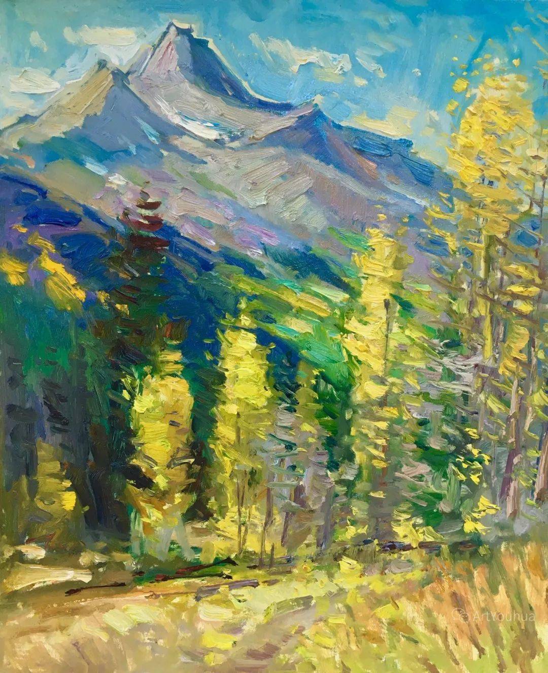 大笔触色彩丰富的风景油画也是美醉了