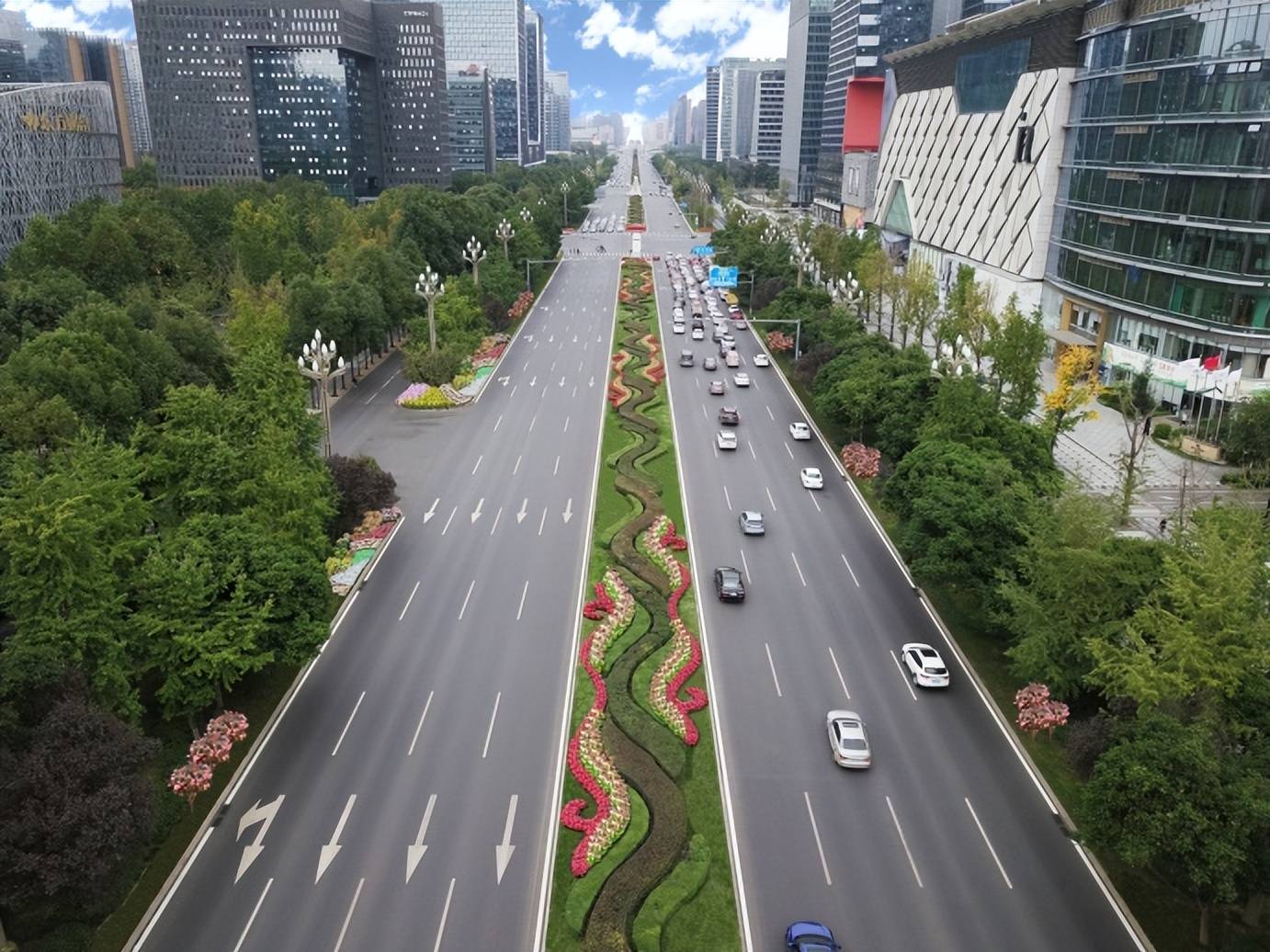 天府大道焕新貌_花卉_绿化_市花