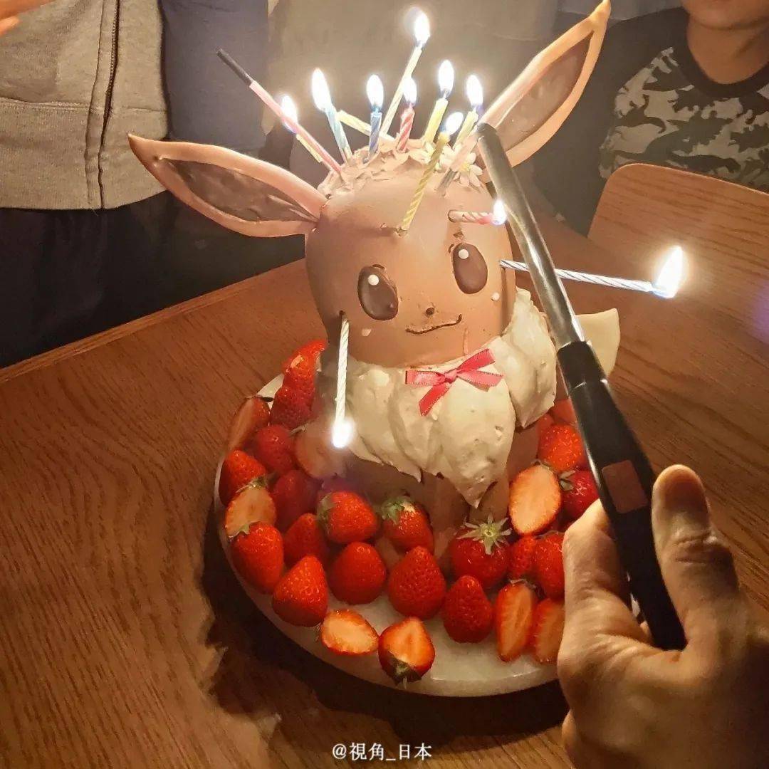 妈妈为爸爸做的生日蛋糕,主题是在草莓田里玩耍的伊布.